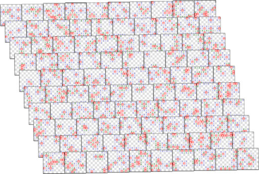 The board is split into 100 squares, each 10x10 cells. They are slightly overlapping in this view