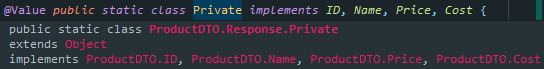 When viewing the documentation for ProductDTO.Response.Private, you can see that it implements ID, Name, Price, and Cost.