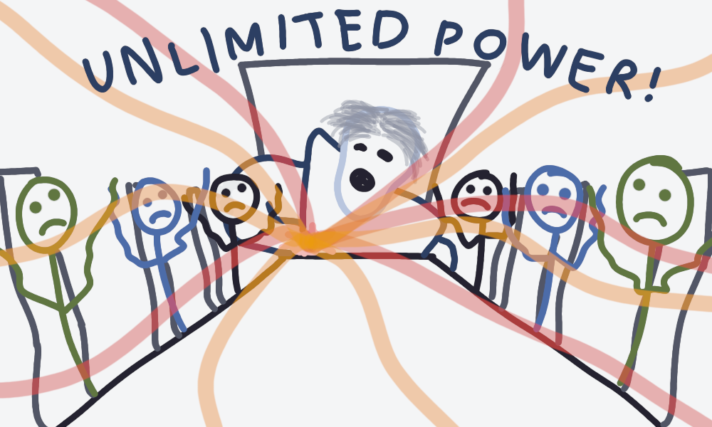 A terrible mspaint doodle of Emperor Palpatine in a board room shouting 'unlimited power' and shooting lightning at the other attendees.